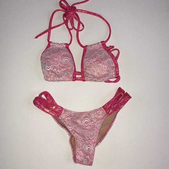 Ravish Pink and White Lace Bikini - Picture 1 of 7